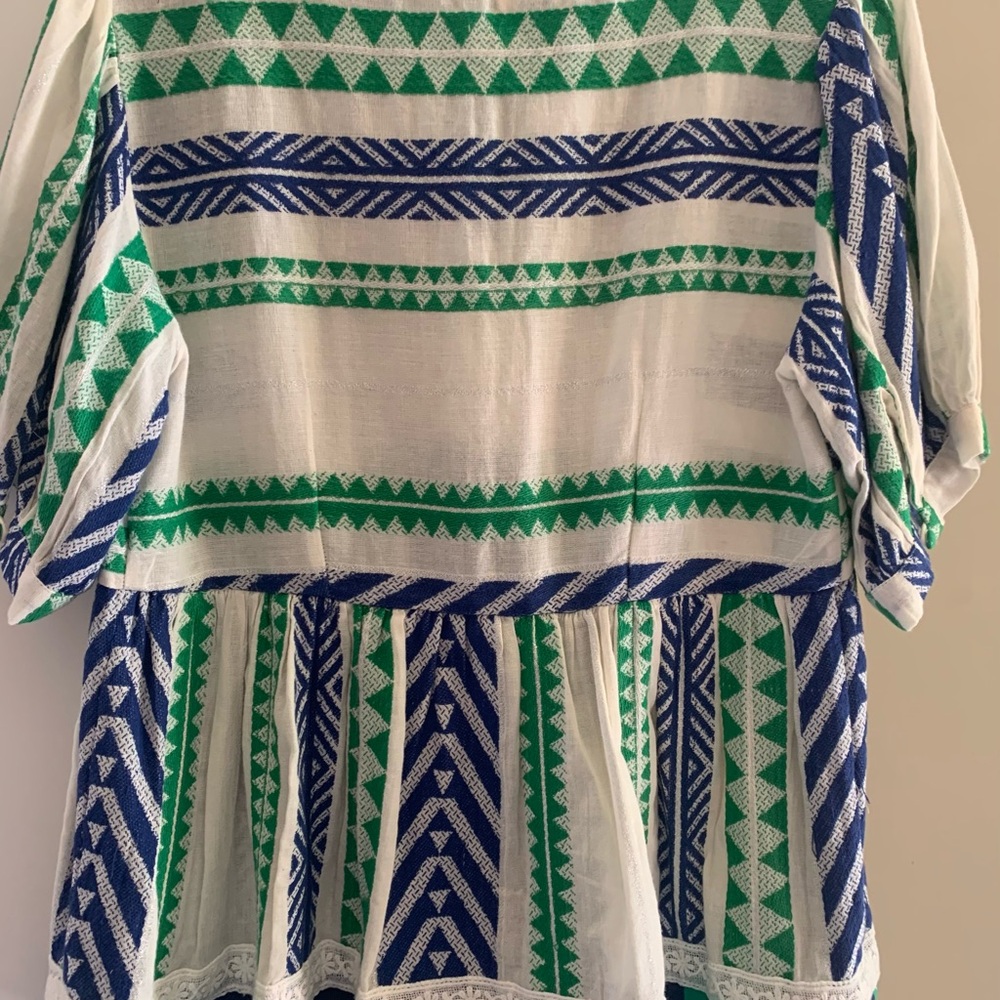 Anthropologie White Top with Blue and Green Geometric Print - Picture 13 of 16